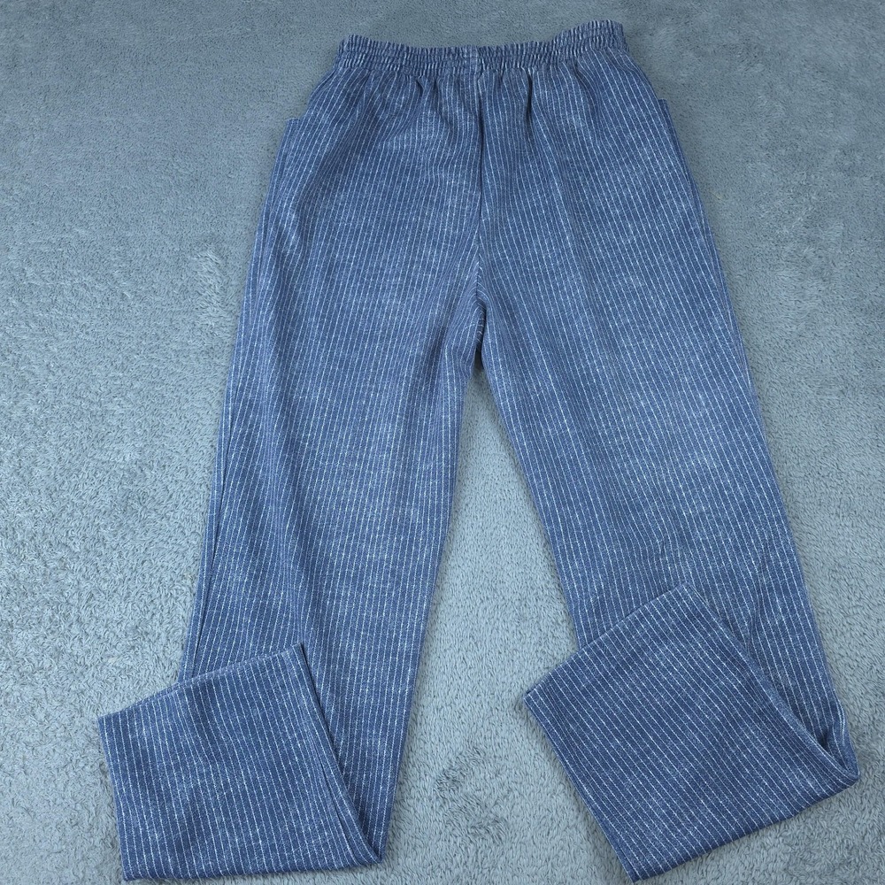 Haband Pants Womens 16 Blue Striped Relaxed Fit Straight Leg Elastic Waist